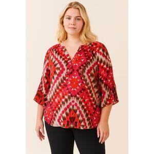 Brina & Em Women’s Abstract Geometric Print Tunic Size XL 3/4 Sleeve Multicolor